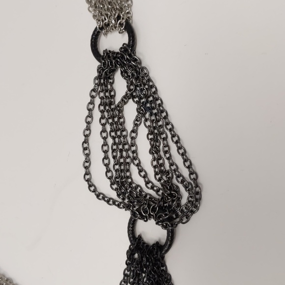Multi-Strand Chain Necklace Silver Tone Black Gunmetal Gray Work Casual - Picture 5 of 7
